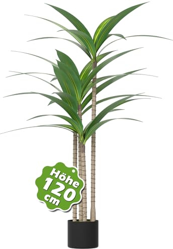 Suusolny Künstlicher Dracaena Fragrans Künstlicher Brasilienischer Eisenbaum Künstliche Pflanzen groß Kunstpflanze im Topf Künstlich Kunstbaum wie echt für Wohnzimmer Zuhause Büro Garten Deko - 120cm
