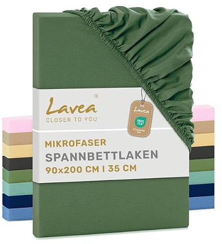 Lavea® Lenzuolo con Angoli Singolo 90x200 cm – Microfibra Morbida e Traspirante – Per Materassi fino a 35 cm – Con Elastico Tutto Intorno – Certificato OEKO-TEX – Verde oliva
