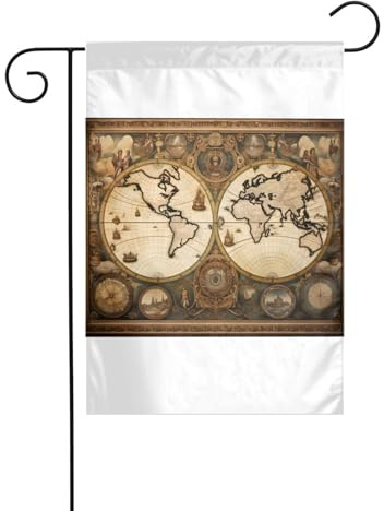 Wzywhj Tableau vintage carte du monde ancien drapeau de jardin d'été double face décoration cour 30,5 x 45,7 cm