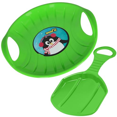 KOTARBAU® 2er Set Popo - Rutscher Kinder - Schlitten – Kunststoff Rutschteller - ø 60 cm – Rodelbahn – Schlitten zum Rodeln im Schnee – 34x53 cm - Grün