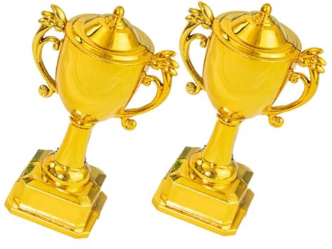 Housoutil 2 Stück Kleiner Goldtrophäen Tortendekorationsset Leichte Kleiner Pokale aus Kunststoff Wiederverwendbar für Kindergeburtstag und Sportparty