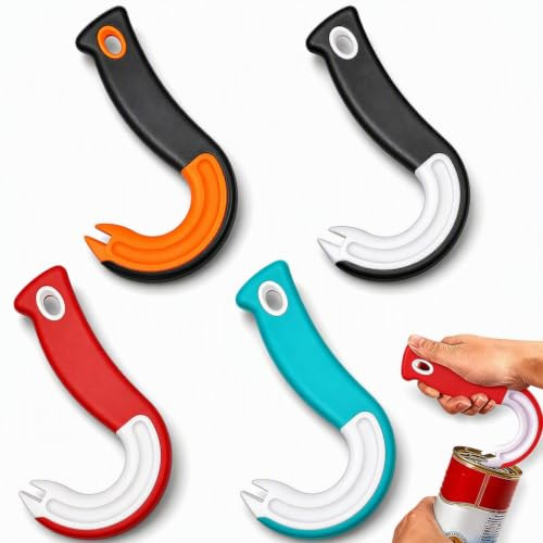 4 Pcs J Hook Can Opener, Ergonomic No-Slip Grip Easy Open | Ring Pull Aid, for Seniors Arthritis Hands, Soda Beer Pop Tops Kitchen Gadget Set