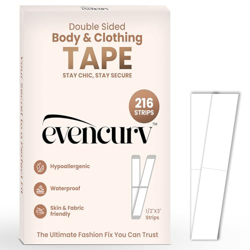 Double Sided Tape for Clothes - 216 Strips | Clear Body Tape and Fashion Tape | Skin Safe Adhesive for Fabric, Dress & Lingerie | Strong Hold Boob Tape & Body Tape | Pre-cut Clothing Tape Strips