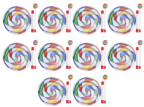 Gearwell Tamburin-Set, 8 Zoll Lollipop-förmige Handtrommel mit Schlägel, 10-teiliges Kinder-Rhythmus-Percussion-Musikinstrument