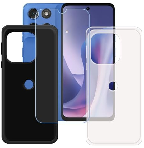 BMPNLSZ Funda (6,72) Screen Protector, Negro + Translúcido Suave Silicona TPU Canica Carcasa Caso Case + Cristal Templado Film Vidrio
