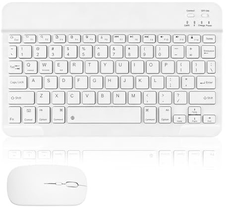 Teclado y Ratón Inalámbrico Bluetooth Ratón Silencioso para Win/Android/iOS | para Tablet y Portátil, Mini Teclado 10 Pulgadas Recargable USB con Teclas Fn, 800/1200/1600 DPI