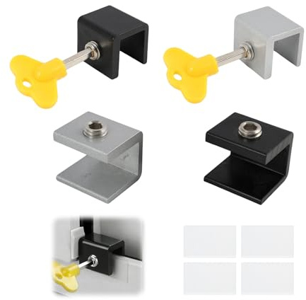 4 Pièces Verrou Baie Coulissante,Verrou Ajustable pour Fenêtre et Porte Coulissante,10mm Serrure Coulissante Sécurité Enfant,Stoppeurs de Porte et Fenêtre avec Clé Hexagonale et en Forme de Cœur