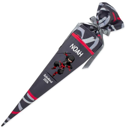 Dein Lieblingsteil Deine Schultüte aus Stoff Kuschel Velvet Wunschmotiv individualisierbar mit Wunschname personalisierbar 70 cm 85 cm – Jungs (Modell 15: Ninja, 70 cm ohne Kissen)