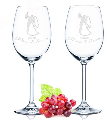 Leonardo Verre à vin avec gravure – Personnalisé avec nom et motif – Cadeau de mariage pour couple de mariés – Cadeau de mariage – Design moderne – Cadeau de fiançailles