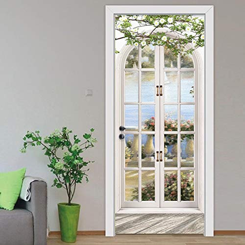 Yelilad Adesivi per Porte Interne 3D Paesaggio Pastorale Soggiorno Camera da Letto Hotel Carta da Parati in PVC Autoadesivo Impermeabile complementi arredo casa Poster murale 77x200 cm