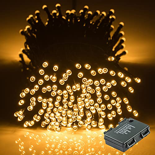 GlobaLink LED Lichterkette Batterie, 300Leds 40M Warmweiß Weihnachtsbeleuchtung Außen- mit 8 Modi und Timer Wasserdicht IP44 für Außen und Innen Weihnachten Zimmer, Fenster, Treppen,Geländer Garten