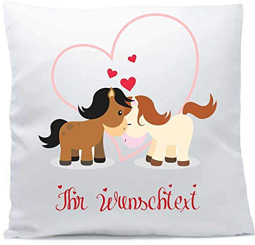 SL-Store GbR Kissen mit Namen Hochzeit Pferde Pferd Herz 40x40 cm inkl. Füllung Kuschelkissen Liebe Jahrestag, Kissen Farbe:Vorderseite weiß/Teddybär