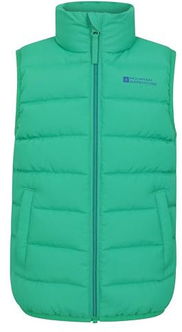 Mountain Warehouse Gepolsterte Kinder-Weste von Rocko - wasserabweisend, Mikrofaserweste, 2 Vordertaschen – idealer Körperwärmer für Jungen und Mädchen Grün Kinder 164 EU (13 Jahre)
