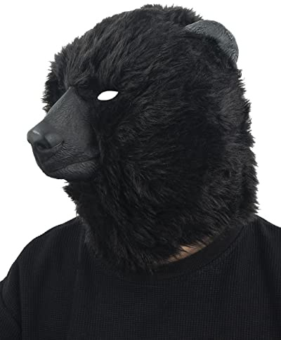 CreepyParty PartyHop - Maschera da orso nero con pelliccia, in lattice, realistica, per Halloween, carnevale, festa di compleanno