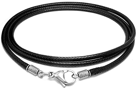 Beydodo Lederkette Herren ohne Anhänger, Halskette Leder Lang 60CM mit Verschluss Lederkette Dicke 2.5MM Schwarz