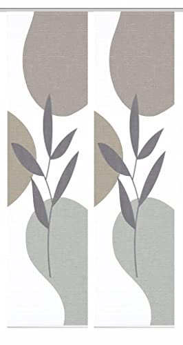 HOME in green 84074 FRONDA Schiebegardine, recyceltem Polyester 245x60 cm, Farbe:stein, Größe:245 x 60 cm, Anzahl:2er Set (2X Bedruckt)