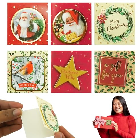 Weihnachts-Geschenkanhänger, selbstklebend, 3D-niedliche Weihnachtsanhänger zum Verpacken von Geschenktüten und Geschenken, Mini-Geschenkkarten (48 Stück Kugeln und niedliche Anhänger, 12 Designs)