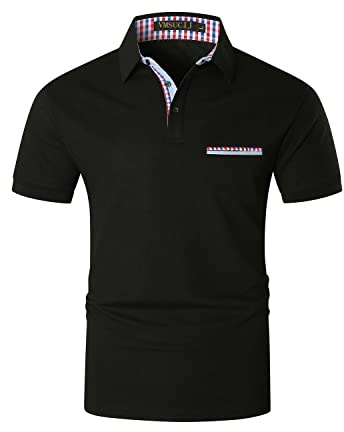 VMSUCIJ Poloshirt Herren Kurzarm Bunt Kariert Polohemd Regular-Fit Polo Golf Sport,Schwarz D03,XL