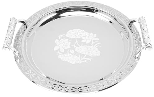 Cabilock Round Serving Tray 12 Inch Silver Snack Plate for Buffet Fruit Dessert Cake Tea Coffee with Lightweight Portable Design