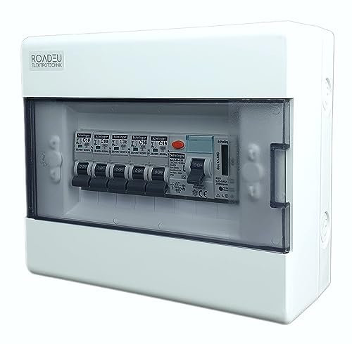 RoadEu - Leitungsschutzschalter - Komplett mit Zähler - Fi Schutzschalter 40A - 16A Sicherungsautomat und 10A C 3+2 in einem Aufputz Verteilerkasten Sicherungskasten mit Stromzähler