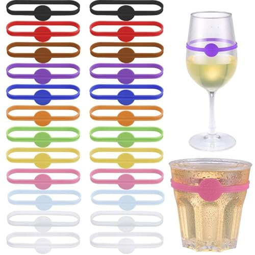 Hejo Marcadores de Copas, 24PCS(12 colores diferentes) Marca de Copa de Silicona Reutilizable Marca de Vidrio de Recepción de Fiestas Marca de Accesorios de Vino