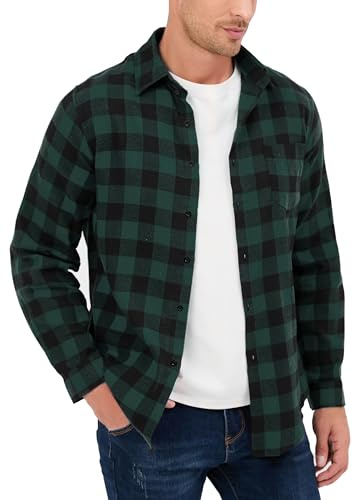 Rutig blus bomull herr skogshuggare western pläd jacka flanell T-shirt långärmad casual casual klassisk retro skotsk väst blus S-XXXL, Grön x höger knapp, XL