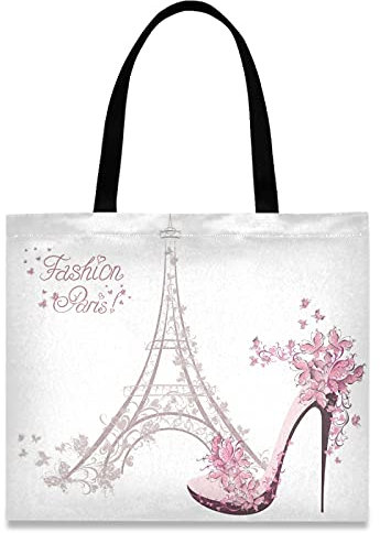 874 Einkaufsbeutel 40X50Cm, Mode Paris Eiffelturm Schmetterlingsblume Tragetasche Stylische Einkaufstasche Faltbar Umhängetasche Für Freizeit Freunde Geschenk