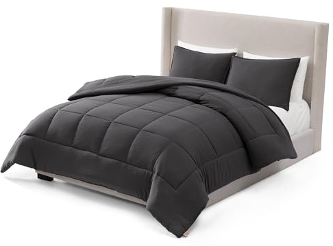 UGG Leonora Comforter Set with 2 Pillow Shams Lightweight Down Alternative Blanket Reversible Cozy Warm All Season Washable and Hypoallergenic Bedding Set, Full/Queen, Charcoal Grey