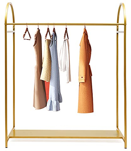 GramStudio Kleiderständer, Kleidung Rack Metall Kleiderstange mit Ablageflächen, Multifunktional Garderobenständer Kleiderbügel Display Stand, für Schuhe, Taschen, Pflanzen, Bücher, Gold