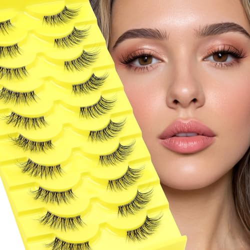 LZM Halbe Cateye Wimpern - Künstliche Wimpern mit Natürlichem, Dünnem Band - 10 Paare, 3D Half Lashes