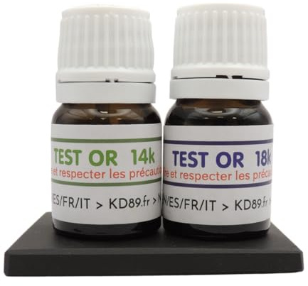 KD89 Soluciones de prueba de oro de 14 a 18 quilates con piedra de toque natural e instrucciones multilingües – Experiencia en joyería, monedas, lingotes – 2,5 ml