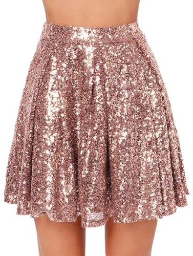 Minirock Damen Glitzer Pailletten Goldener Rock Kurz Faltenrock Tanz Stilvoll Karneval Hohe Taille