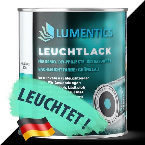 LUMENTICS Lack nachleuchtend GrünBlau 250ml - Farbe leuchtet im Dunkeln - Leuchtlack auf Acrylbasis - Phosphoreszierend - Made in Germany