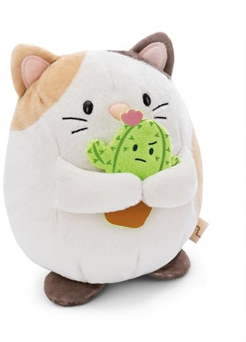 NICI Peluche Gatto Angy 16cm con cactus in scatola regalo 11x12x6,5cm beige - Peluchetto con imbottitura morbida per giochi e coccole, Doudou, perfetto come idea regalo per bambini e adulti - 61147