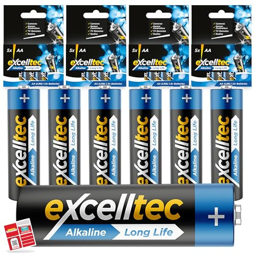 Excelltec 20pk Alkaline Batteries, 1.5V Double AA Disposable Household Batteries for Reliable Power, Long-Lasting Power with Leak-Resistant, Ideal for Everyday Devices, Backup for Emergencies