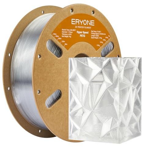 ERYONE Hochgeschwindigkeits-PETG-Filament 1,75 mm +/- 0,03 mm, 3D-Druck-Filament PETG, passt zu meisten FDM-Druckern, 1 kg (2,2 LBS) / Rolle, transparent