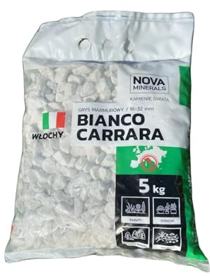 Nova Minerals Weißer Marmorsplitt Bianco Carrara 16-32mm 5kg - Hochwertiger Italienischer Marmorkies für Gartendekoration, Farbstabiler Dekorationskies für Moderne Gartenkompositionen