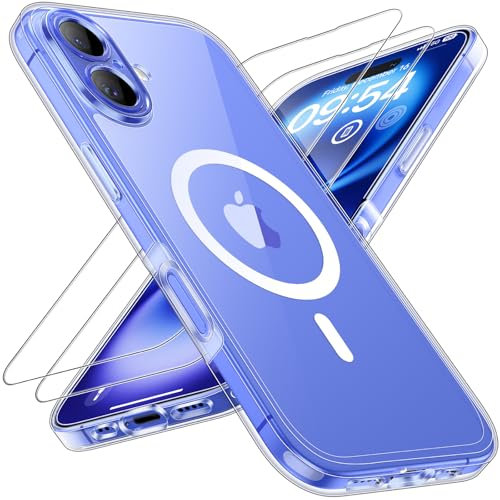 TOCOL Coque Magnétique pour iPhone 16 6,1 Pouces, Compatible avec MagSafe, Pas Facile à Jaunir, Protection de l'objectif améliorée, Fine Antichoc, Transparent