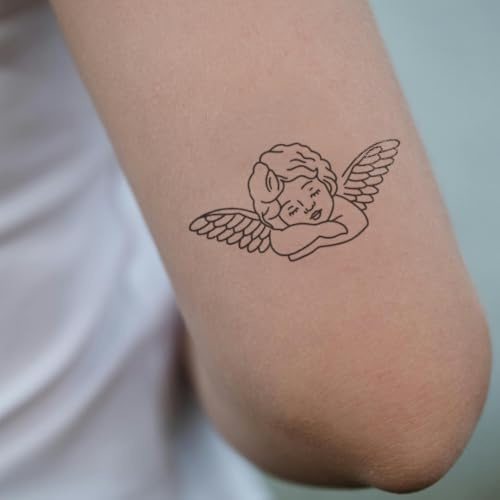 Träumender Engel - Inkster Tattoo | vegane & wasserfeste Temporäre Tattoos für Erwachsene - EU-Kosmetikzertifizierte Farbe - revolutionäres 2 Wochen Tattoo | Premium Klebetattoos