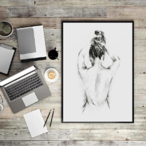 ADOHOME Abstrakte nackte Frau zurück weibliche Linienzeichnung Kunst Leinwand Gemälde nordisches minimalistisches Bild Poster Badezimmer Heimdekoration 50 x 60 cm rahmenlos