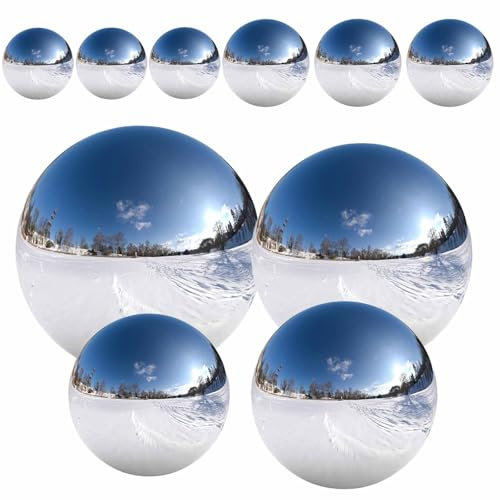 Counius 10 pcs Boule D'observation en Acier Inoxydable，Sphère de Jardin Réfléchissante，Sphère Réfléchissante à 360°，Flottante Boule d'étang 25-100 mm pour Jardin, Terrasse, Pelouse, Extérieur