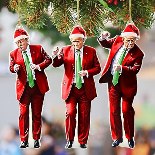 Donald Trump Christmas Ornament 2025 Set of 3 - Trump Ornaments for Christmas Tree, Trump Dancing Ornament, Trump Xmas Gifts for Supporter Trump Pendant Christma Decorations (Red)