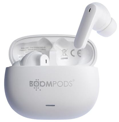 Boompods Echobuds ANC, auriculares con cancelación activa de ruido, auriculares Bluetooth inalámbricos, auriculares intrauditivos TWS con micrófono ENC, funda de carga, auriculares IPX4 a prueba de