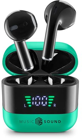 Music Sound, SPARK, Auricolari TWS, Bluetooth, Wireless, Display LED, Play Time 17 Ore, Pairing Automatico, Controlli Touch Sugli Auricolari, Verde
