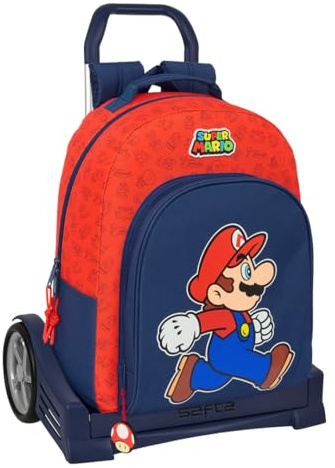 Safta SUPER MARIO TRICK - Mochila Escolar, Espalda Ergonómica, con Carro Evolution, Ideal para Niños de Diferentes Edades, Cómoda y Versátil, Calidad y Resistencia, 32x15x42 cm