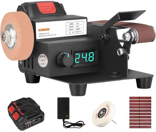 350W Mini Belt Sander, Bench Sander with 2 * 21V Li-Battery, 0-8000r/min Speed & Large Screen Digital Display, Electric Sander Forward and reverse, for Wood, Metal Working, Craft and DIY Basic model