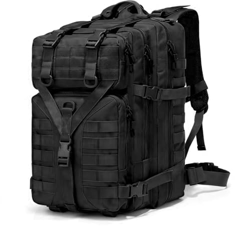 GKXLH Taktisk ryggsäck - 45L militär taktisk ryggsäck för män kvinnor, 900D Oxford Tactical Army Bug Out Bag Daypack ryggsäck, taktisk militärväska, vandring, fiske, jakt, camping, Svart