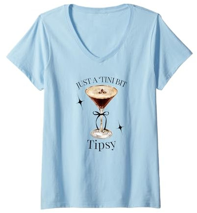 Womens Martini Just A Tini Bit Tipsy Espresso Vintage Glass Drinks V-Neck T-Shirt