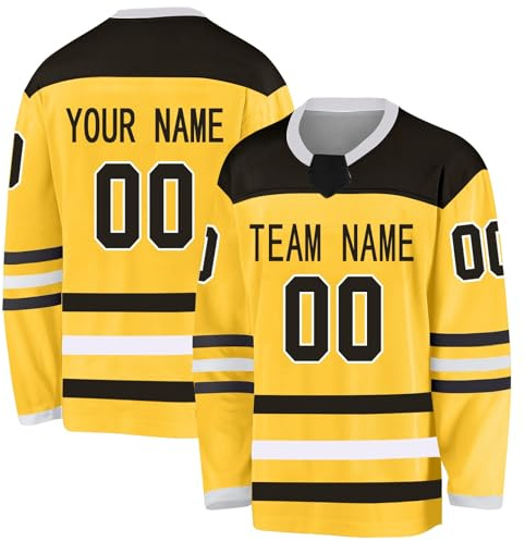 BOSSETY Personalisiertes Eishockey Trikot, Kinder/Erwachsene Eishockey Trikot, Personalisieren Sie es mit Ihrem Namen/Team/Ihrer Nummer, Komplette Größen und Farben (Fluoreszenzgelb)