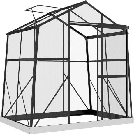 Outsunny Gewächshaus Aluminium mit Fundament 131 x 192 x 203 cm Schwarz | Treibhaus 2,51 m², Tomatenhaus, Fenster, Schiebetür, Aufzucht Pflanzenhaus, für Garten, Balkon